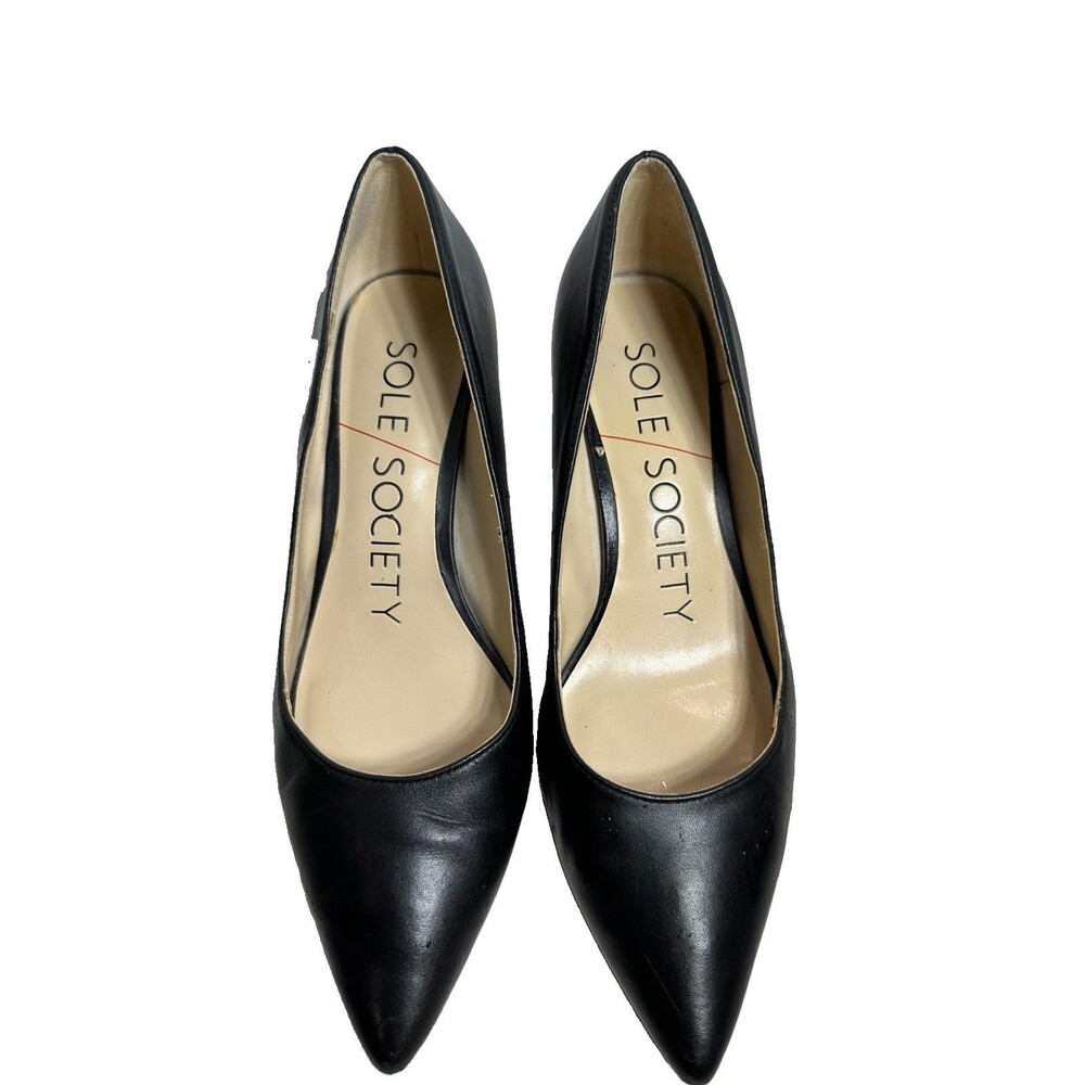 Sole Society Elverna Pump Women 8.5 Black Leather Stiletto Heel Pointed Toe